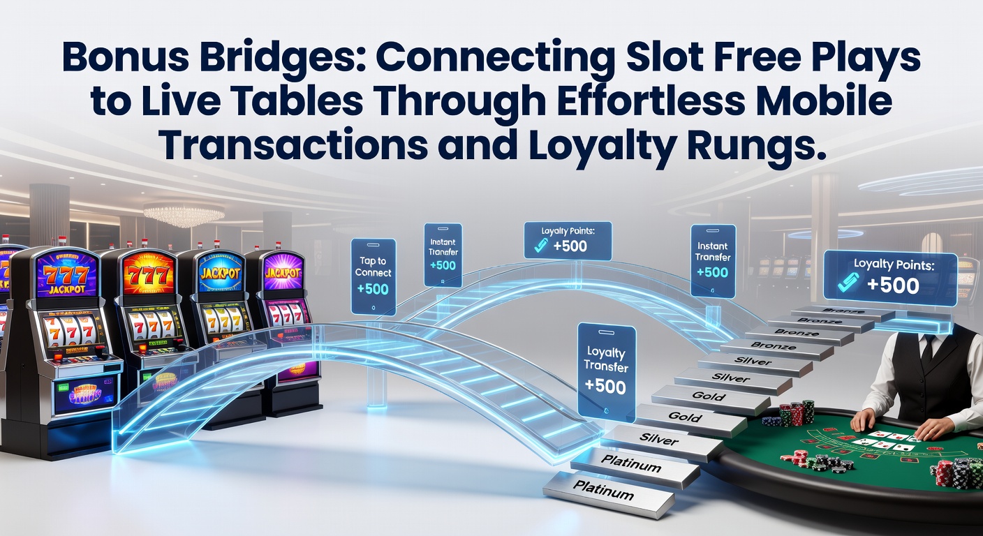 Digital bridge linking vibrant slot reels to a live blackjack table, with mobile payment icons flowing between them