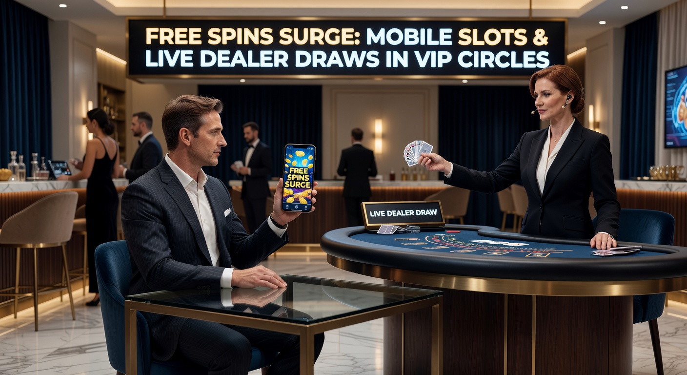 Elegant VIP lounge interface on mobile device displaying live dealer draw synced with exploding free spins on slots, gold accents emphasizing exclusivity