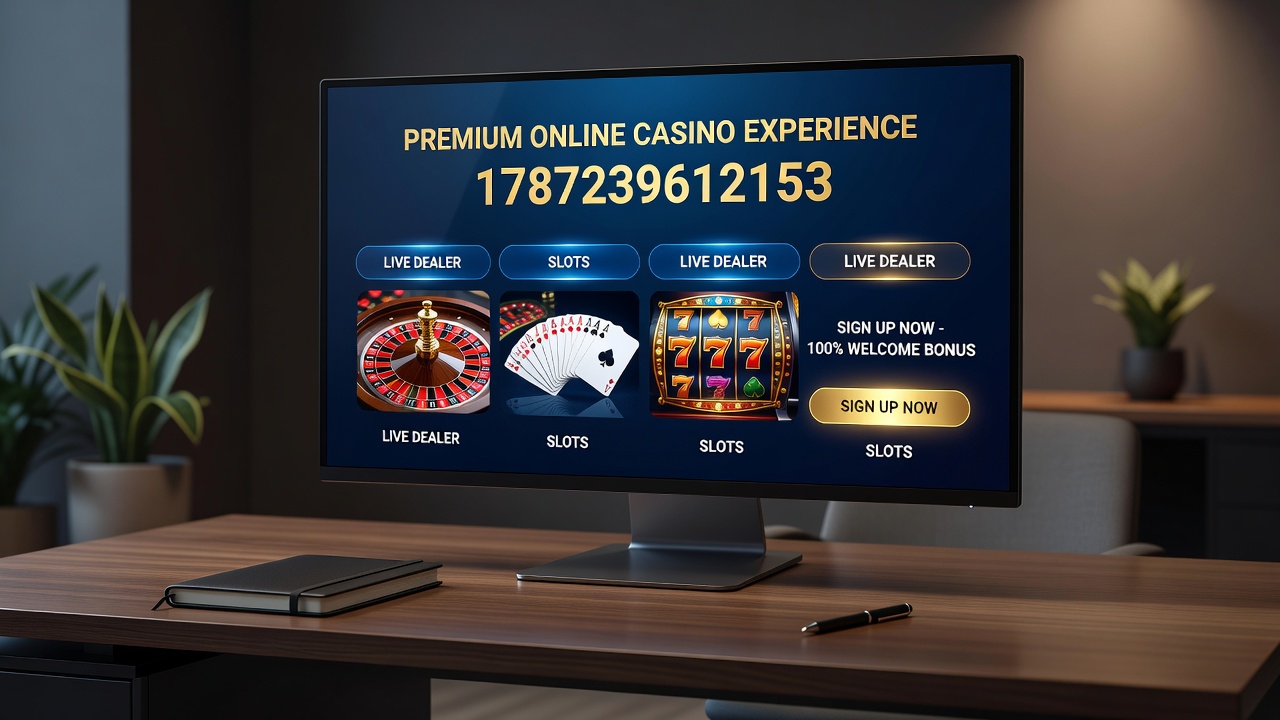 Live dealer tables and slot game selections displayed on mobile and desktop screens