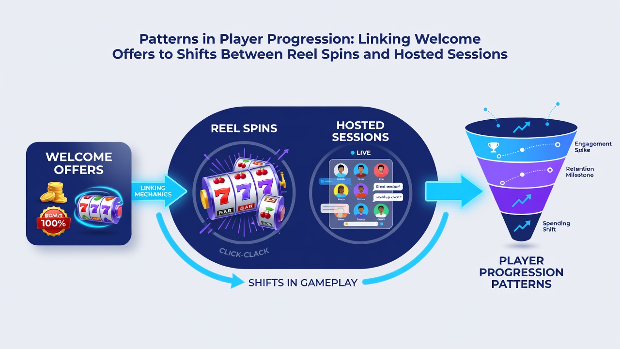 Analytics dashboard displaying player movement between mobile reel games and live dealer tables after welcome offer use