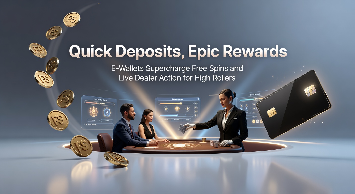 E-wallet app on a mobile screen showing instant deposit confirmation next to a cascade of free spins and live dealer chips piling up