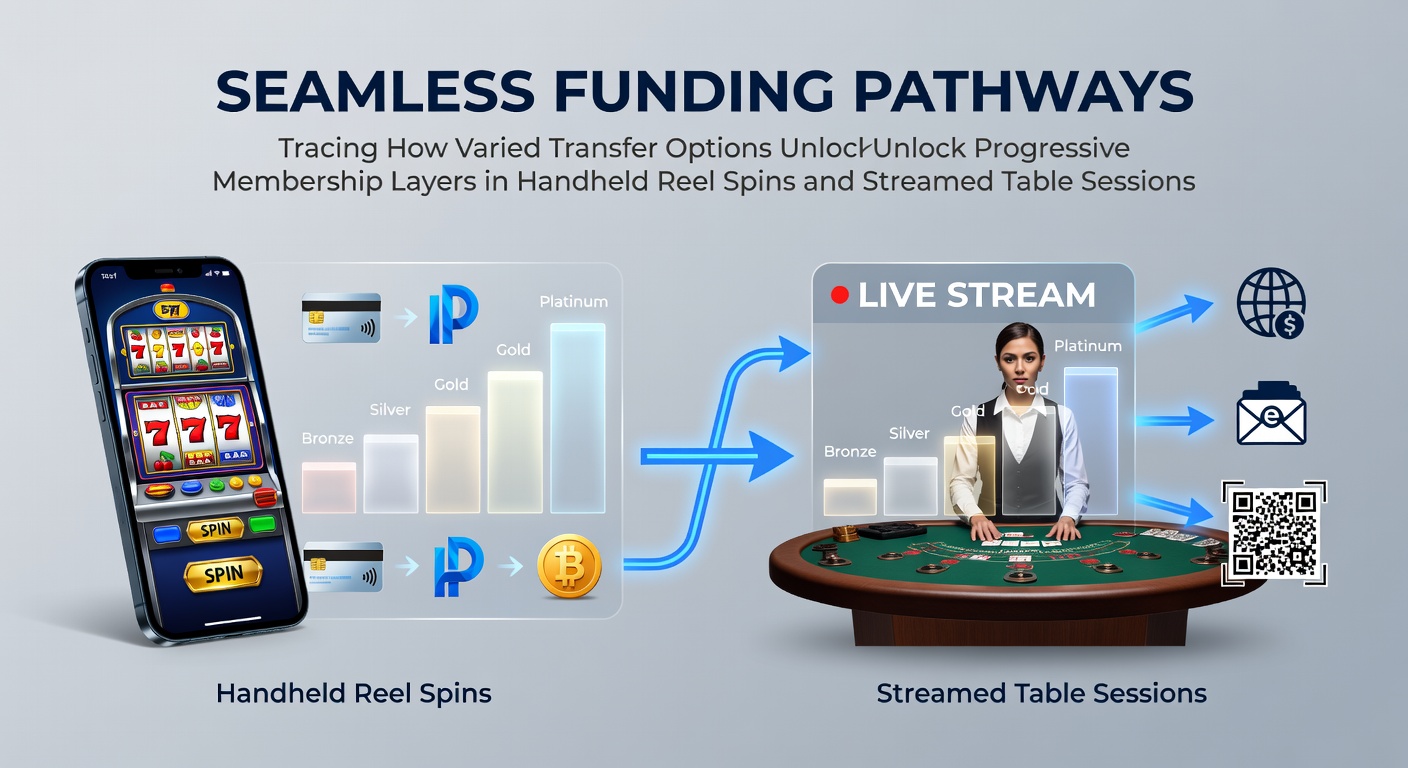 Illustration of mobile payment options connecting to layered membership tiers in online slots and live table games